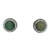 Boucles d'oreilles clous émeraude avec cristaux Swarovski blancs et marcassite