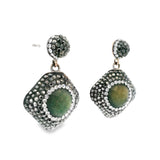 Boucles d'oreilles pendantes émeraude avec cristaux Swarovski blancs et marcassite