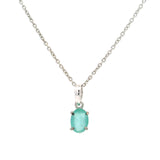 Faceted Emerald Oval Prong Set Necklace with Rhodium Plating on Rolo Chain