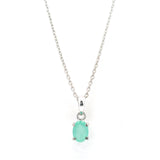 Faceted Emerald Prong Set Necklace with Rhodium Plating Set on Rolo Chain