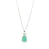Faceted Emerald Prong Set Necklace with Rhodium Plating Set on Rolo Chain