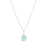 Faceted Emerald Prong Set Necklace with Rhodium Plating Set on Rolo Chain