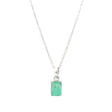 Faceted Emerald Prong Set Necklace with Rhodium Plating Set on Rolo Chain