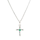 Faceted 2mm Faceted Round Gemstone Cross Pendant with Spheres on Box Chain with Rhodium Plating