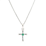 Faceted 2mm Faceted Round Gemstone Cross Pendant with Spheres on Box Chain with Rhodium Plating