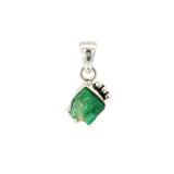 Emerald Pendant - Rough Freeform With 925 Sterling Silver Bezel & Beading On Side