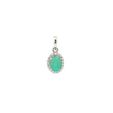 Faceted Emerald Pendant Oval Prong Set with Pave Cz Bezel