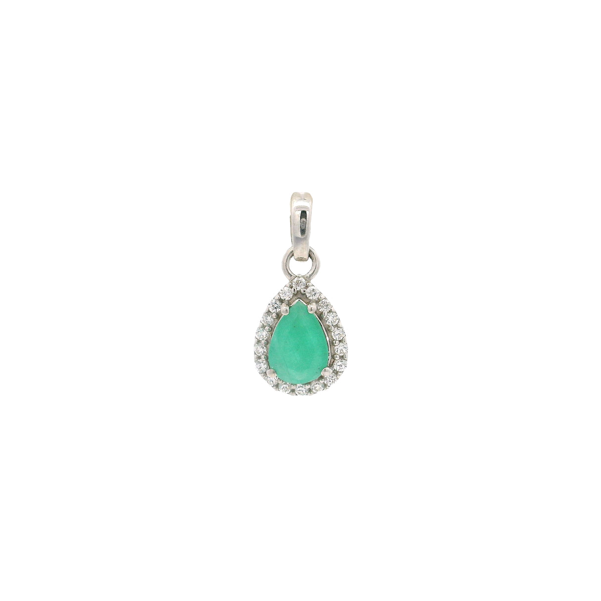 Faceted Emerald Pendant Teardrop Prong Set with Pave Cz