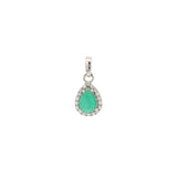 Faceted Emerald Pendant Teardrop Prong Set with Pave Cz