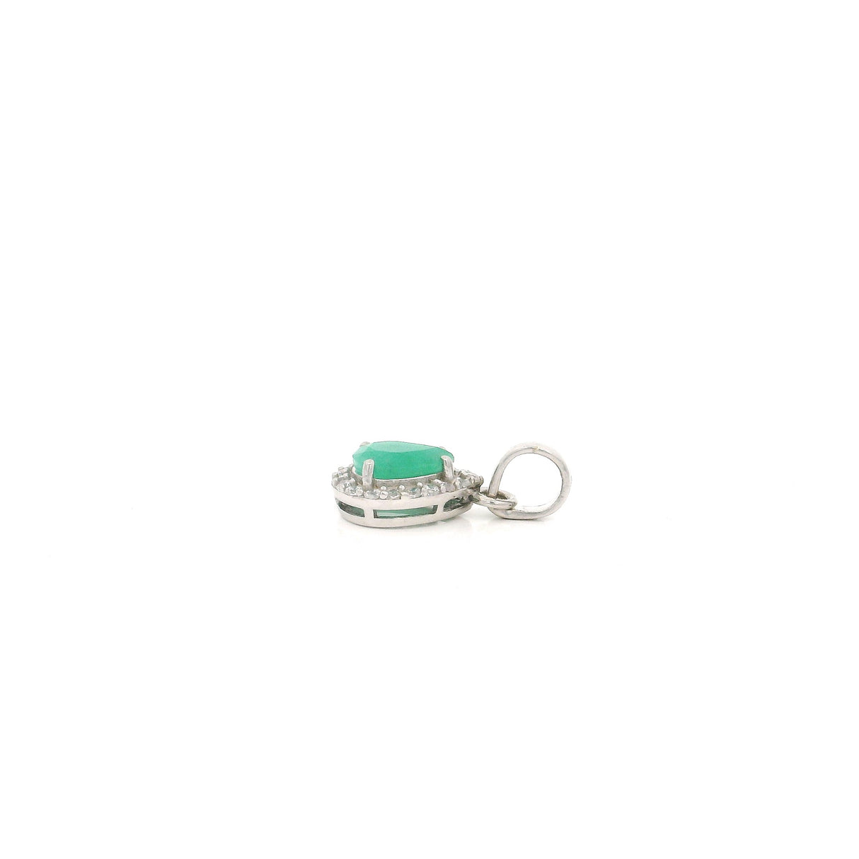 Faceted Emerald Pendant Teardrop Prong Set with Pave Cz