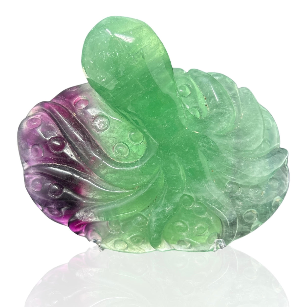A+ Rainbow Fluorite Octopus Carving on Lucite Easel