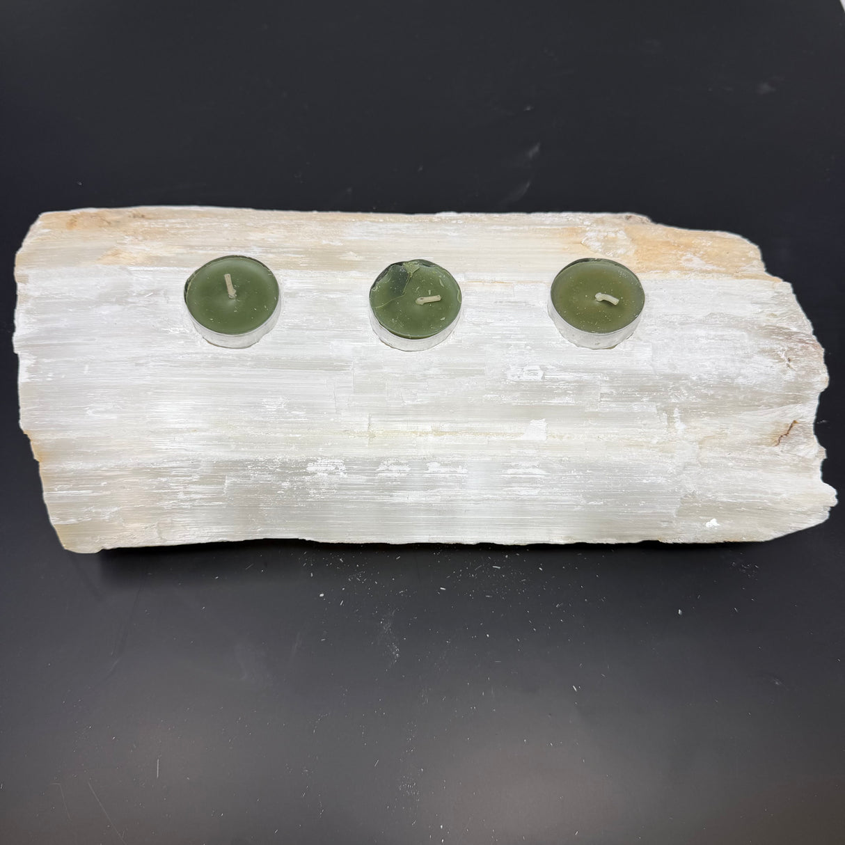 Selenite Log 3 Tealight Candle Holder - Medium