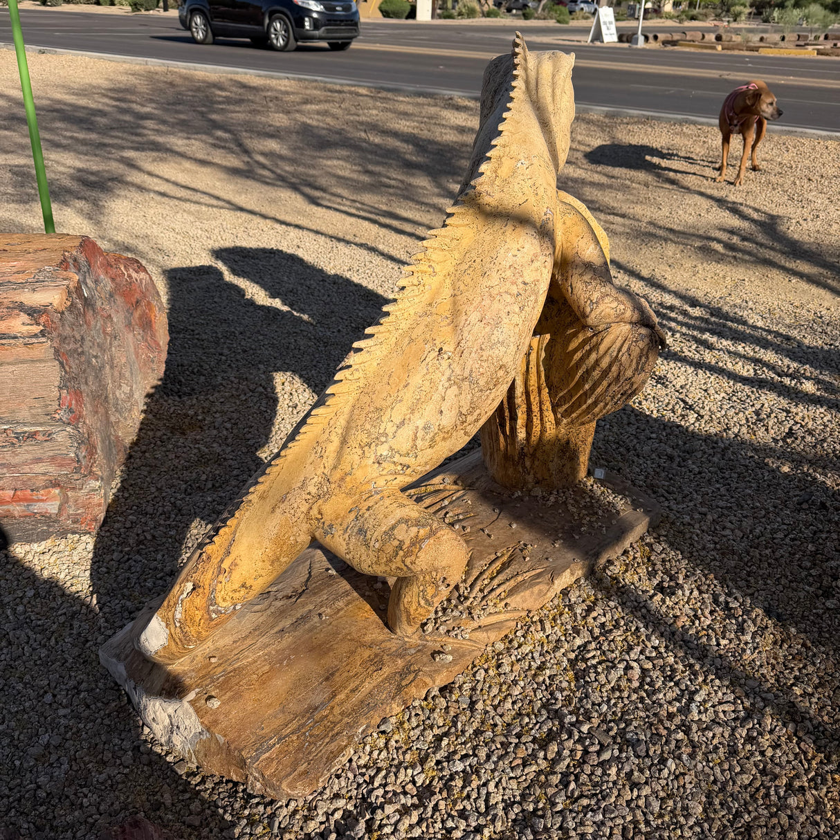 Travertine Iguana With Cactus Carving