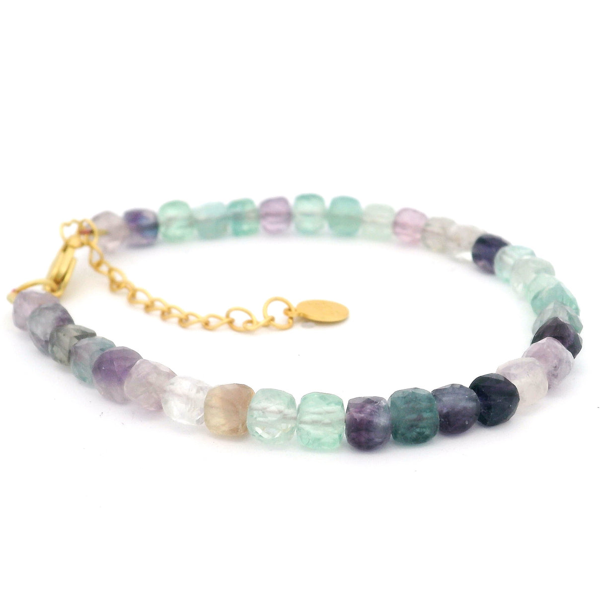 Bracelet à perles facettées avec fermoir mousqueton et chaînette d'extension plaqués or