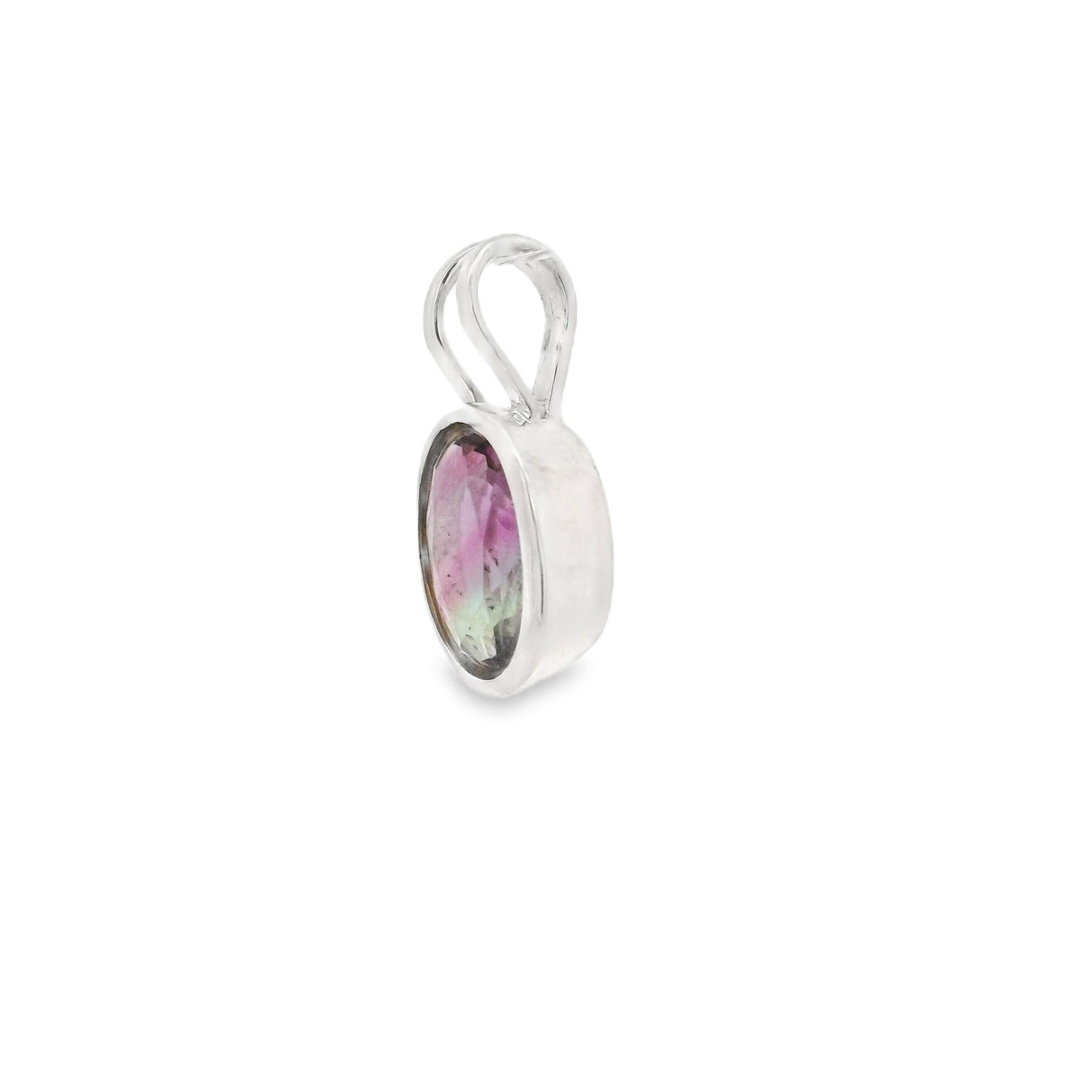 Faceted Fluorite Oval Pendant Bezel Set with Double Bail in 925 Sterling Silver