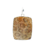 Cabochon Fossilized Coral Pendant - Rectangle (1.25") Simple Bezel Set