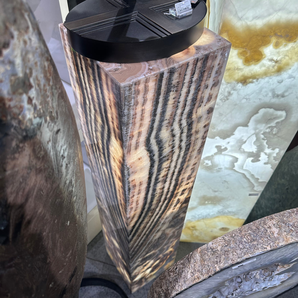 Black Zebra Onyx Floor Pedestal Luminary