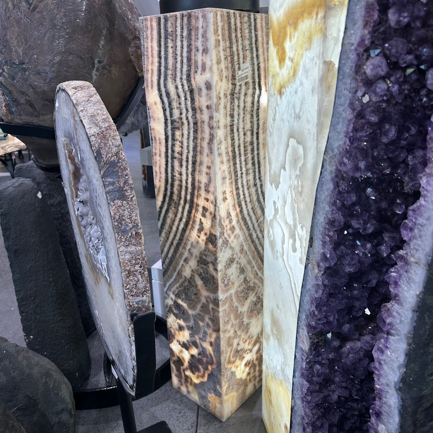 Black Zebra Onyx Floor Pedestal Luminary