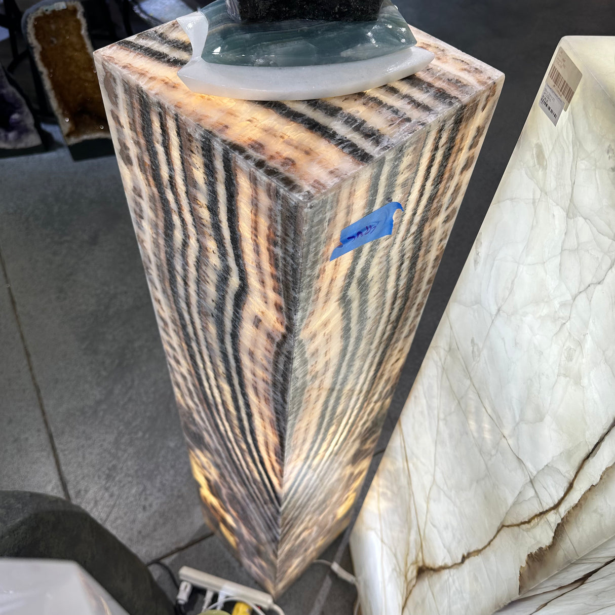 Black Zebra Onyx Floor Pedestal Luminary