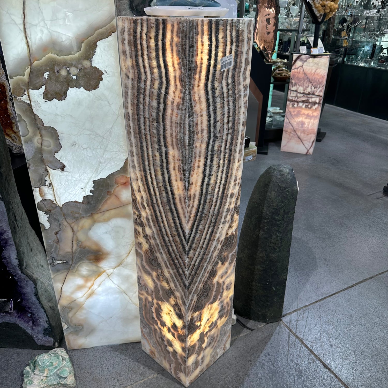 Black Zebra Onyx Floor Pedestal Luminary