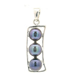 Pendentif Perles de Tahiti - 3 Perles Rondes Serties Verticalement dans des Chatons en Argent Sterling 925 et une Barrette Ouverte