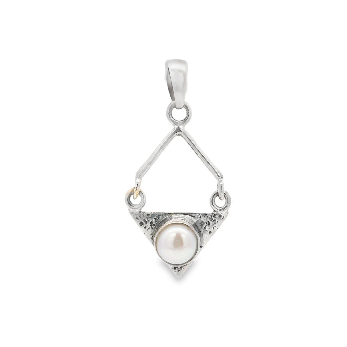 Freshwater Pearl Round With Textured Triangle Backing Dangle Pendant