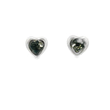 Green Amber Rounds in Hearts Stud Earrings Bezel Set in 925 Sterling Silver