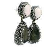Boucles d'oreilles Druze Vertes -Poire avec perle de monnaie en marcassite et argent