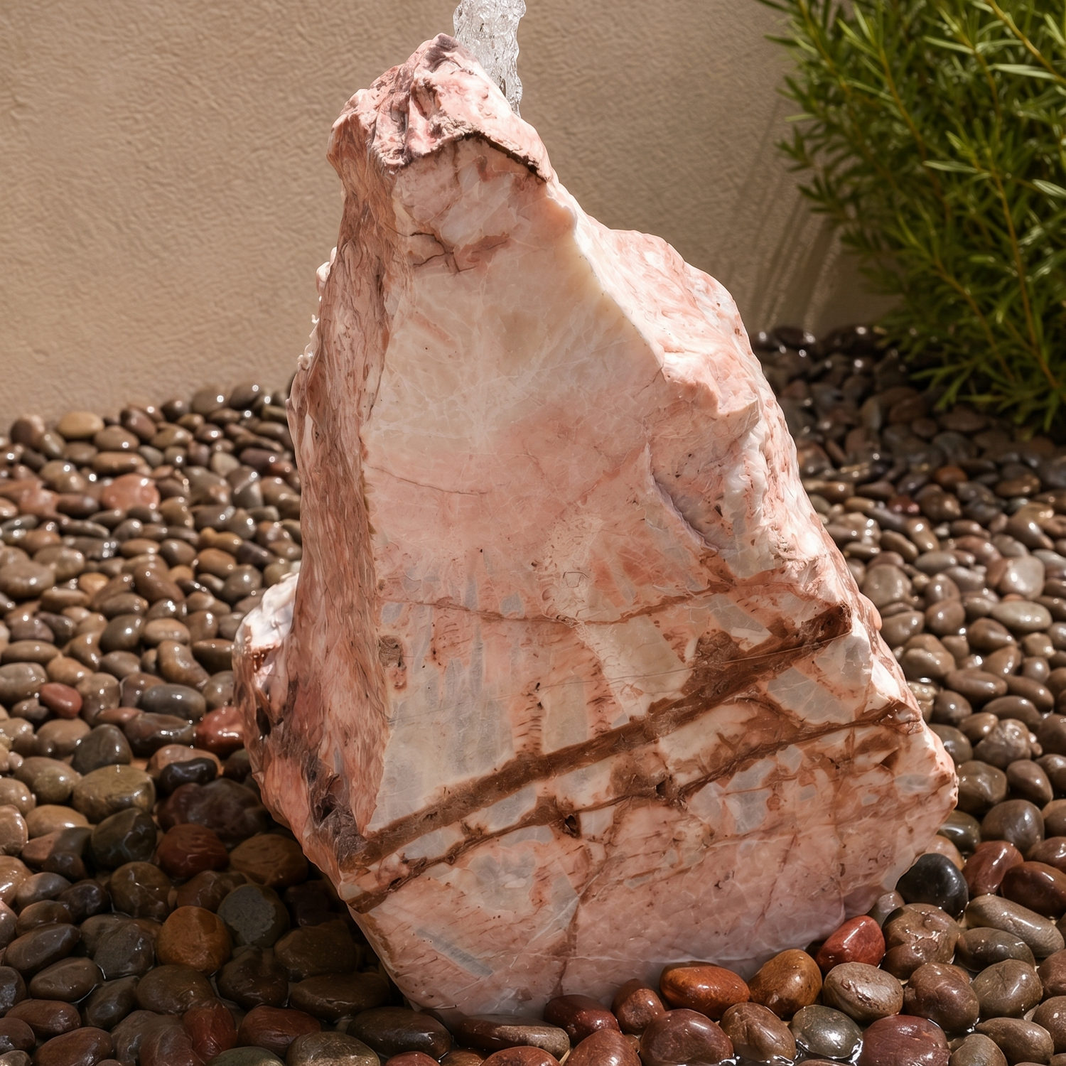Cherry Blossom Onyx Fountain - Boulder With 1 Cut Side