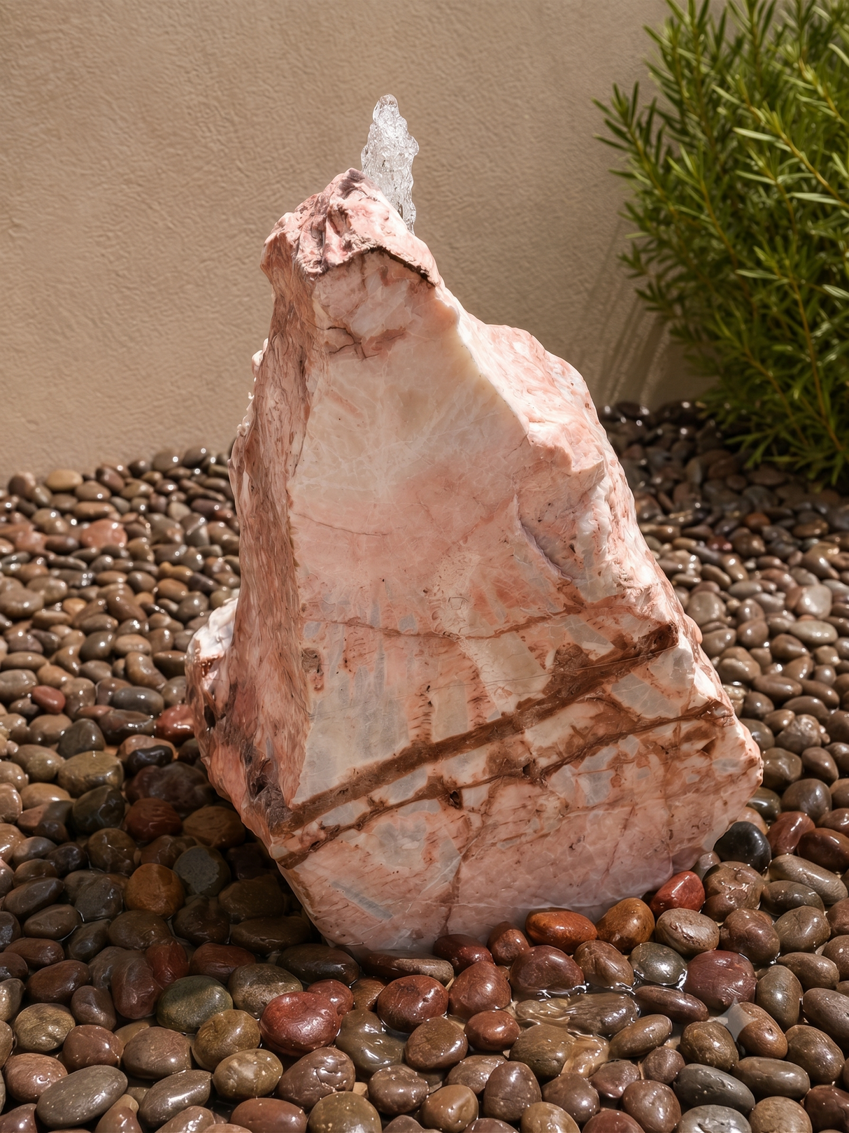 Cherry Blossom Onyx Fountain - Boulder With 1 Cut Side