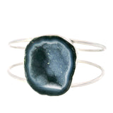 Quartz Druze Geode Classic Double Row Open Back Silver Cuff - Simple Bezel Set