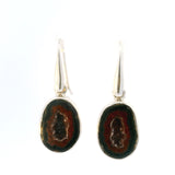 Red & Black Geode Pair Oval Dangle Earrings Bezel Set in 925 Sterling Silver
