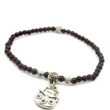 Garnet Beaded Bracelet with Cat Charm 3mm-4.5mm Rounds
