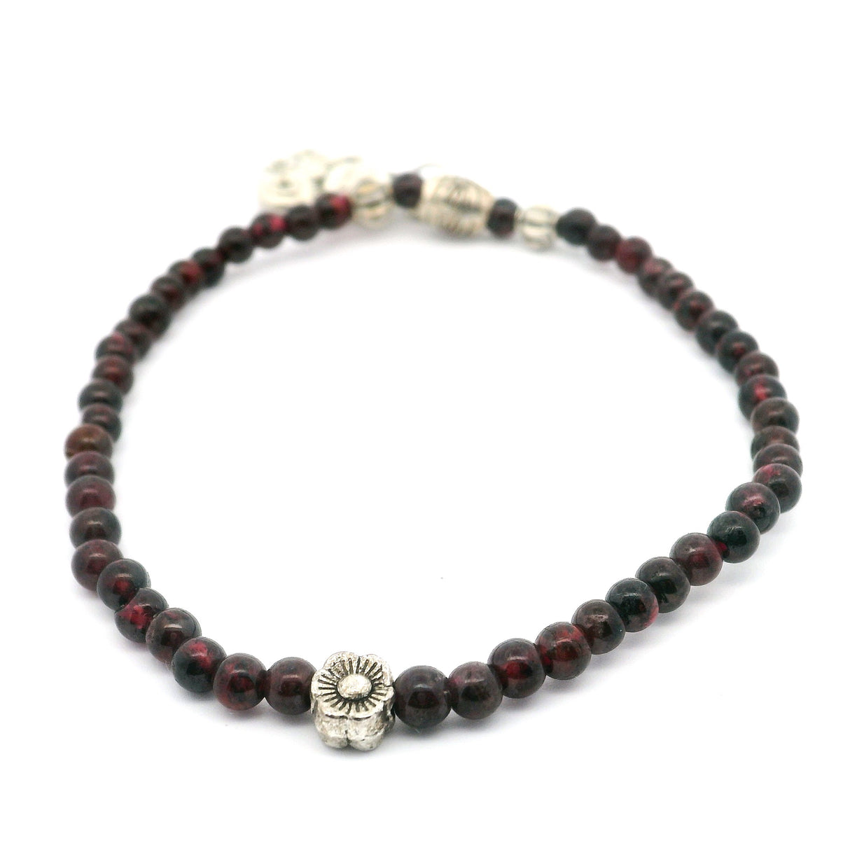 Garnet Beaded Bracelet with Cat Charm 3mm-4.5mm Rounds