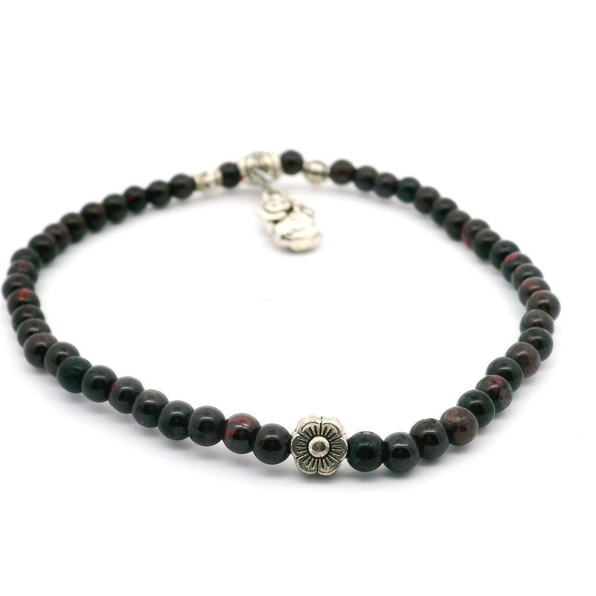 Garnet Beaded Bracelet with Pixu Charm 3mm-4.5mm Rounds