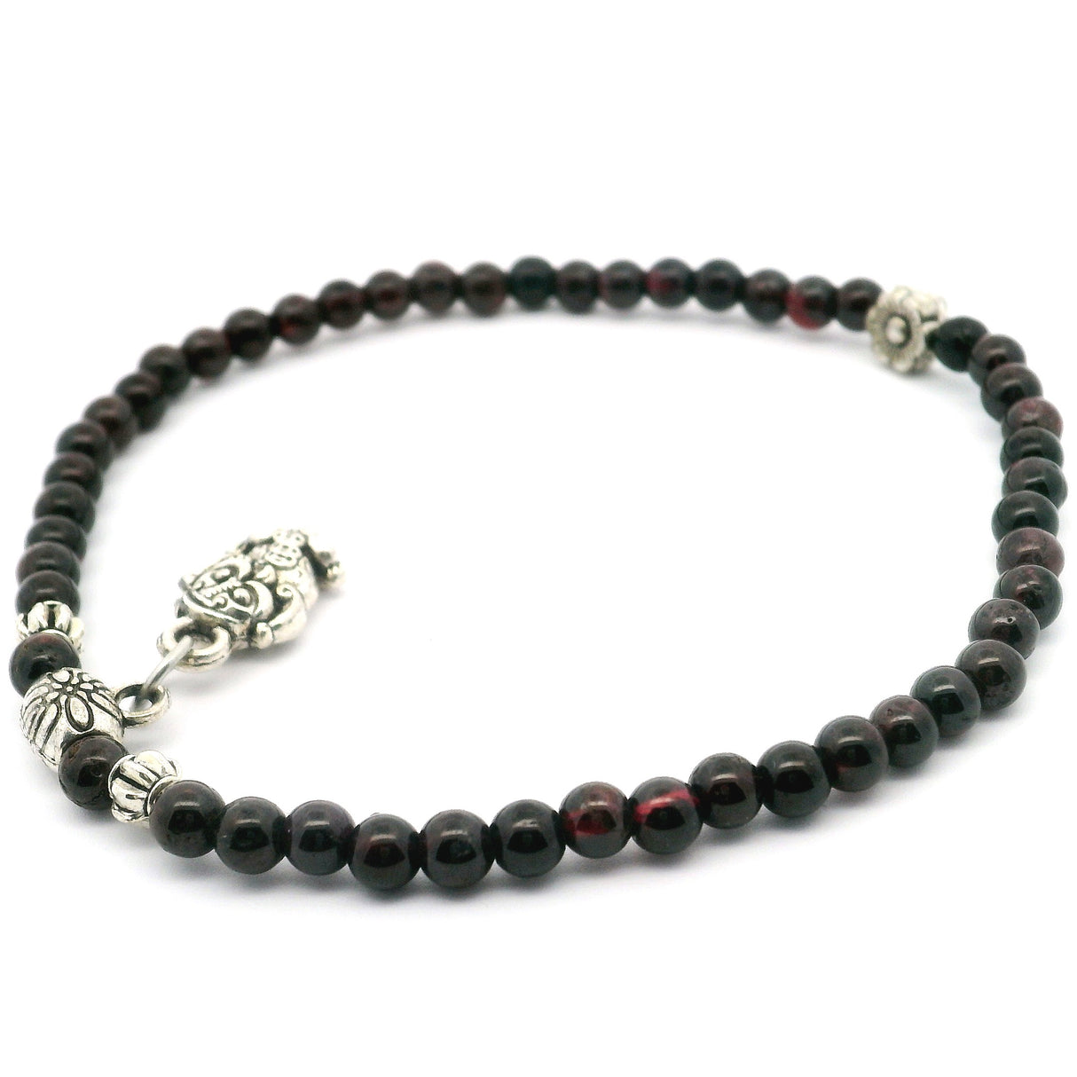 Garnet Beaded Bracelet with Pixu Charm 3mm-4.5mm Rounds
