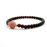 Garnet Beaded Bracelet 4mm Rounds with 8mm Rose Quartz Round Focal Bead