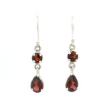 Faceted Garnet Round & Pear Dangle Earrings Prong Set in 925 Sterling Silver