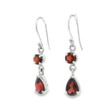 Faceted Garnet Round & Pear Dangle Earrings Prong Set in 925 Sterling Silver