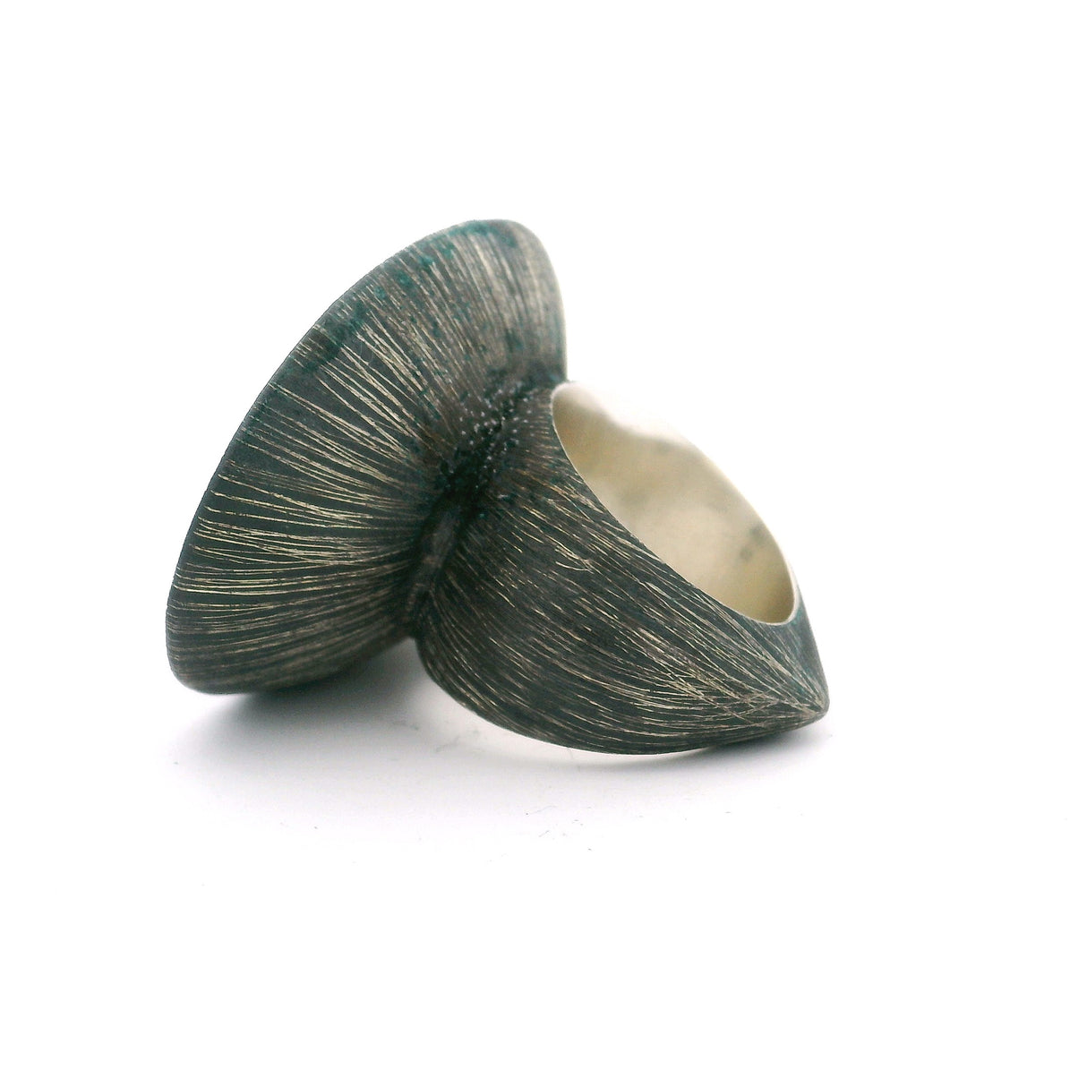 A+ Star Golden Rutile Quartz Ring with Hematite Centers Bezel Set in Oxidized 925 Sterling Silver & Pointed Band - The Cave