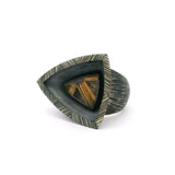 A+ Star Golden Rutile Quartz Ring with Hematite Centers Bezel Set in Oxidized 925 Sterling Silver & Pointed Band - The Cave