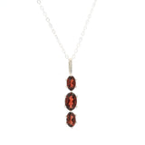 Collier grenat facetté - 3 ovales facettés sertis sur argent sterling 925 avec chaîne de 45 cm