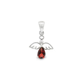 Faceted Garnet Angel Pendant with Drop Prong Set in 925 Sterling Silver