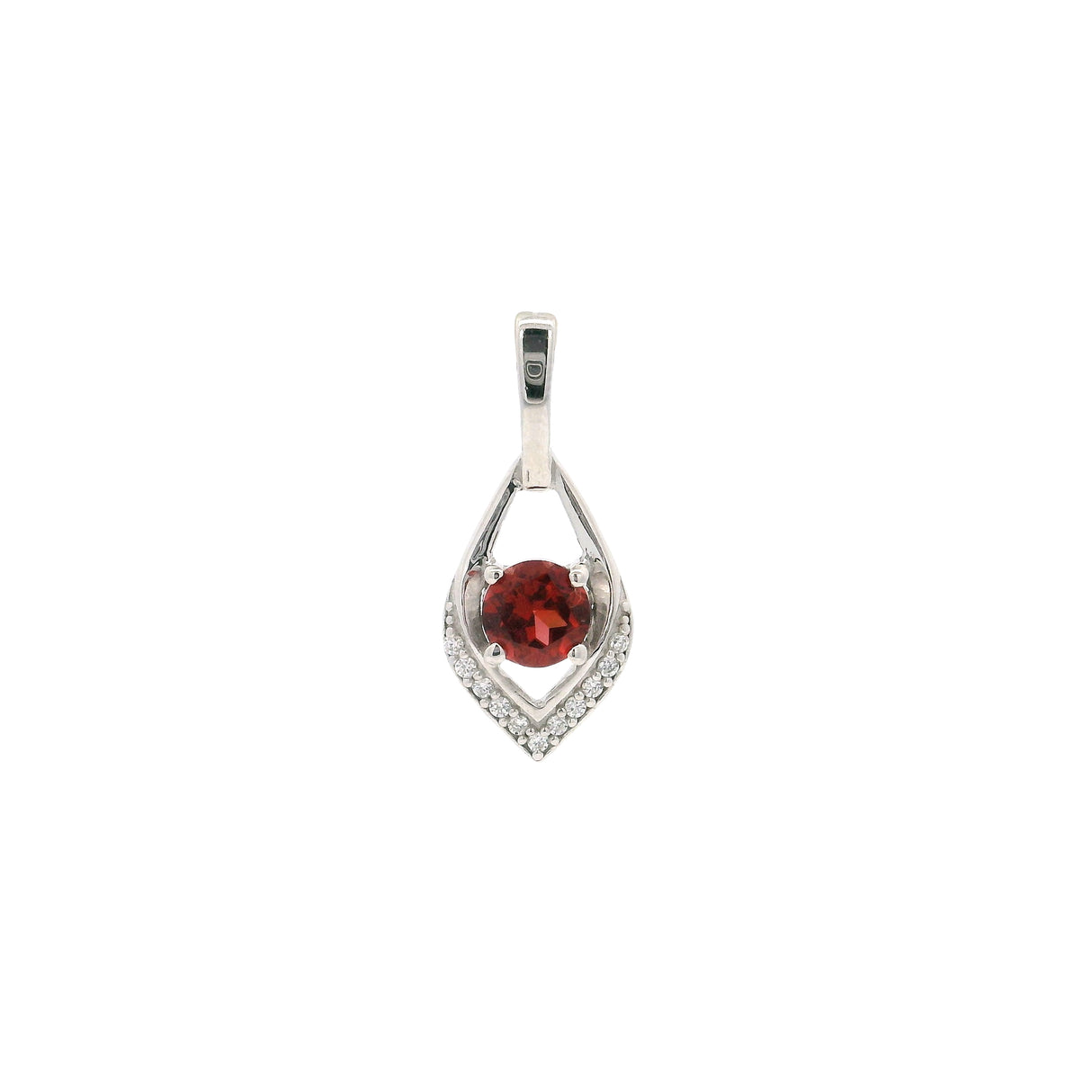 Faceted Garnet Pendant Round Prong Set with White Topaz Pave Petal