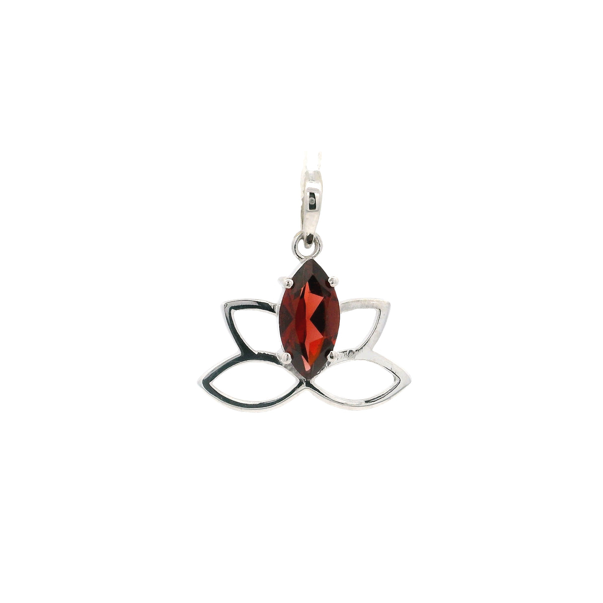 Faceted Garnet Pendant Sharp Oval Prong Set in Lotus