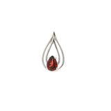 Faceted Garnet Pendant Teardrop Prong Set on Double Ripple