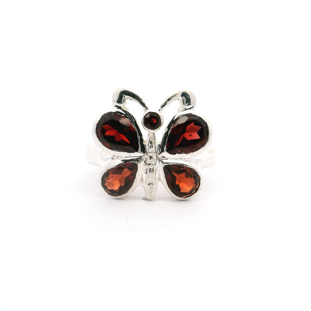 Faceted Garnet Butterfly Ring Bezel Set in 925 Sterling Silver sz6