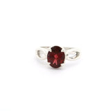 Faceted Garnet Oval Ring Prong Set with Pear Shaped Openings in 925 Sterling Silver sz7