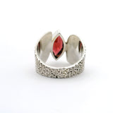 Faceted Garnet Sharp Oval Ring Bezel Set in Wide Textured Band of 925 Sterling Silver sz7