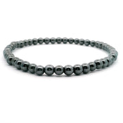Hematite beaded stretch bracelet with 4mm polished silver-gray metallic rounds